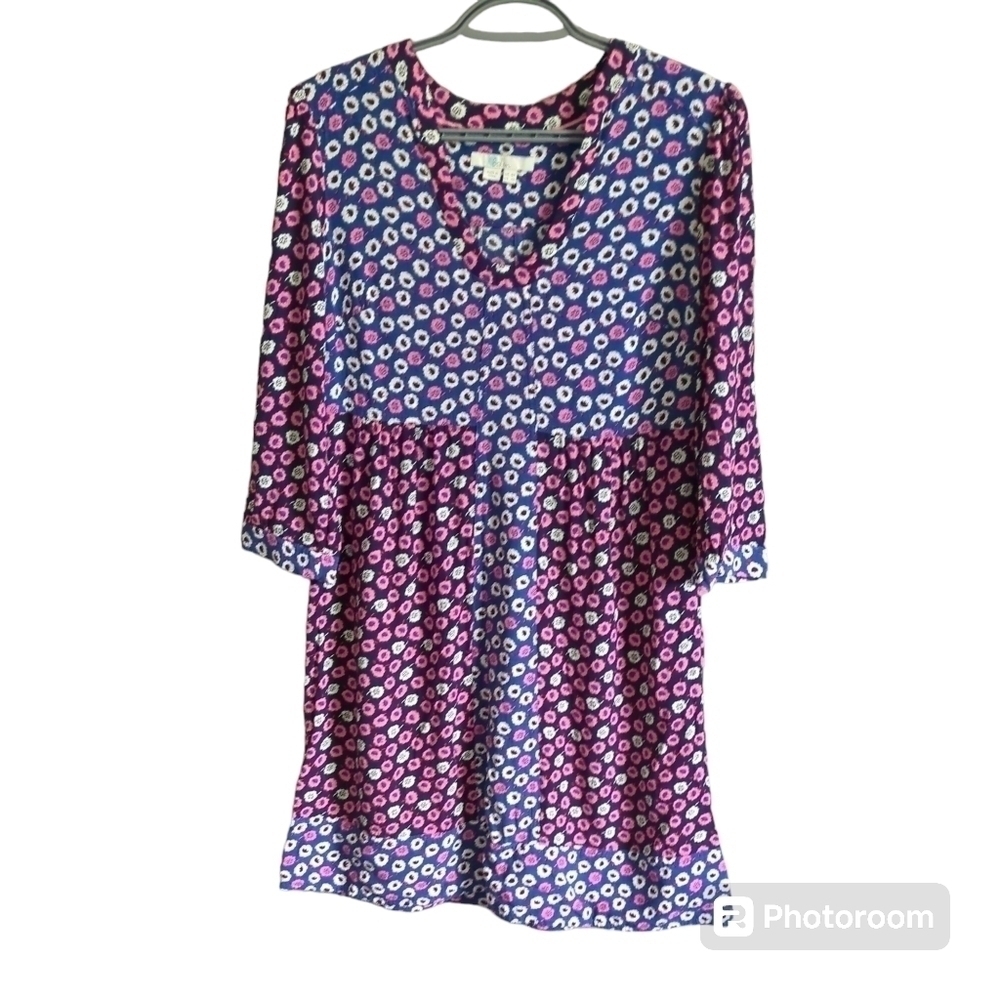 Boden Mollie Azalea Bud Floral Print Tunic Dress‎ Pink Blue Size US 4R